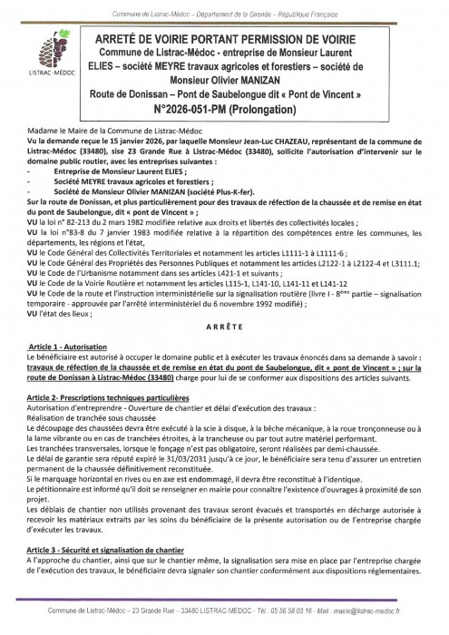 051- Arrêté numéro 2026-051-PM - VOIRIE- Travaux Pont de Sabelongue Prolongation_page-0001.jpg