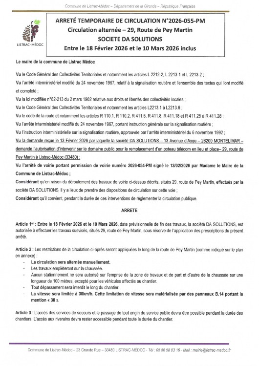 055-  Arrêté numéro 2026-055-PM - Circulation- DA SOLUTIONS- 29 route de Pey Martin_page-0001.jpg
