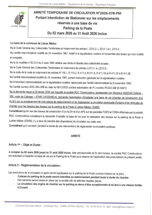 078-  Arrêté numéro 2026-078-PM - Circulation-Base de vie- Parking de la poste_page-0001.jpg