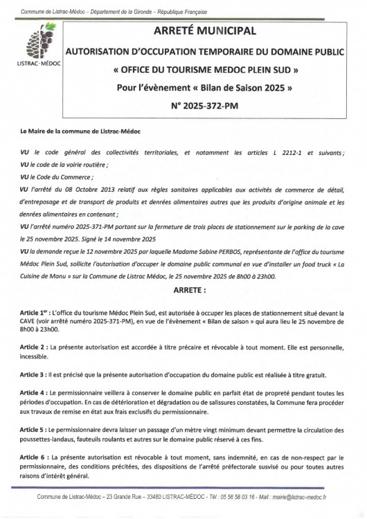 372 - Arrêté numéro 2025-372-PM - AOT - OFFICE TOURISME MEDOC PLEIN SUD_page-0001.jpg
