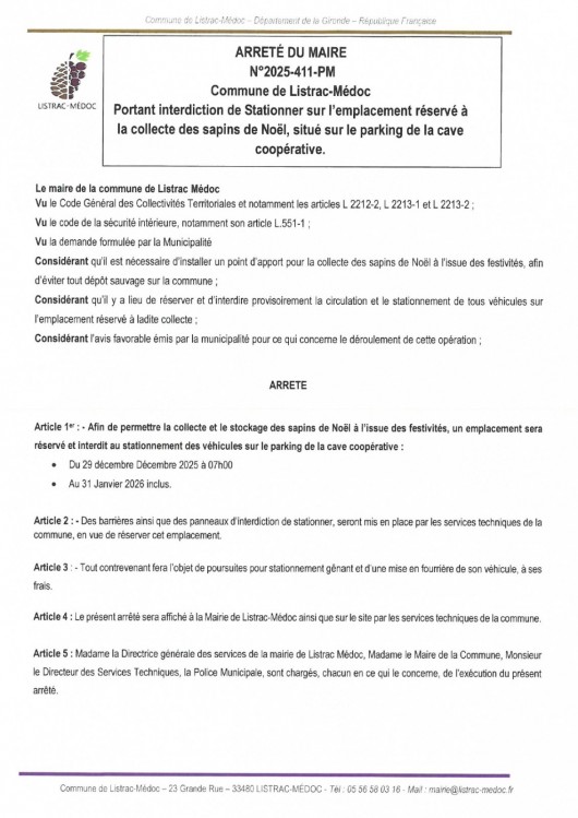 411 - Arrêté numéro 2025-411-PM - Stationnement - Emplacement collecte Sapins de Noël 2025_page-0001.jpg